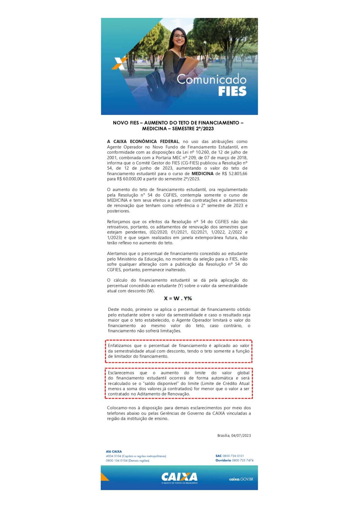 Solicitação de ampliação retroativa do teto de financiamento do FIES para estudantes de Medicina